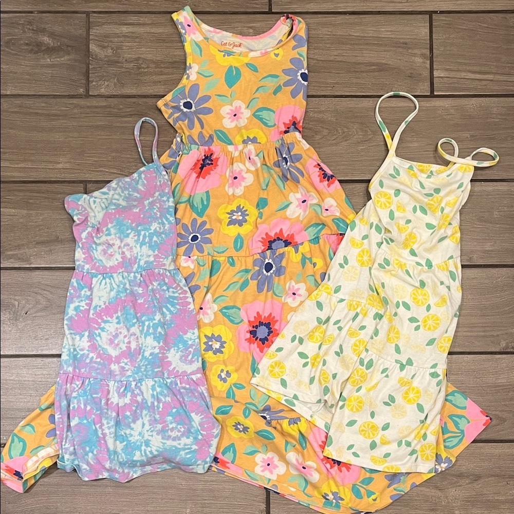 Lot of 3Carter's Girls Yellow Floral Tiered Sundress with Lemon & Pastel 8 yrs